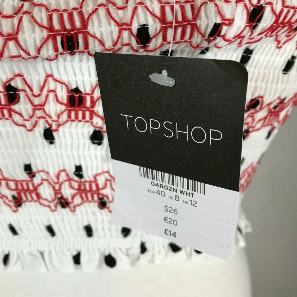 Topshop Smocked Embroidery Tube Top Sz 8,10 White - Picture 5 of 5